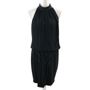 Cache Black Beaded Halter Style Dress